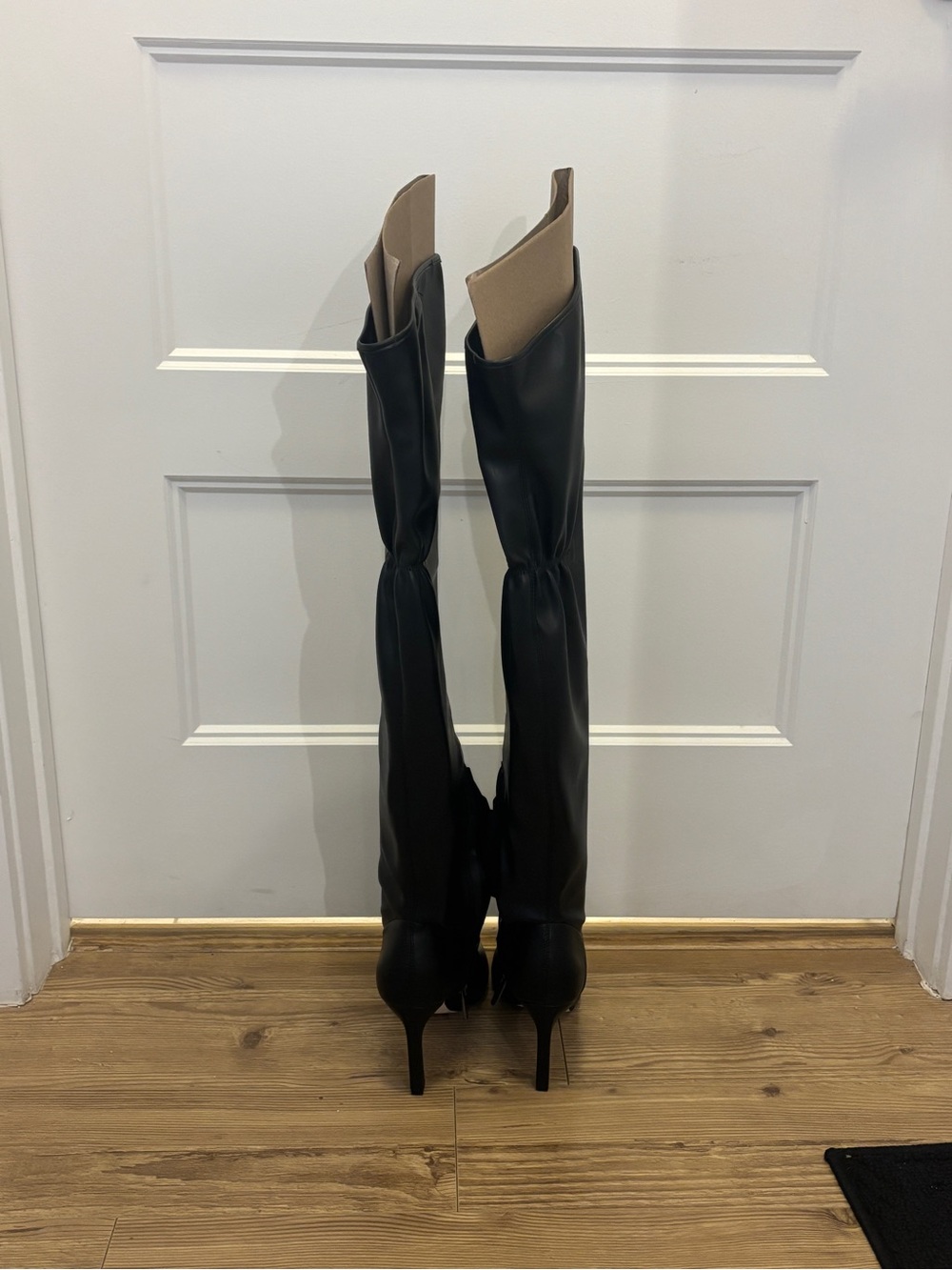 Franco Sarto Black Over-the-Knee Stiletto Boots with Beige Lining